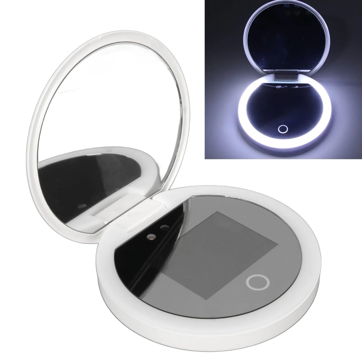 🌞 UV Camera Makeup Mirror with LED Lights – 2X Magnification, Smart Touch, Portable Sun Protection Checker