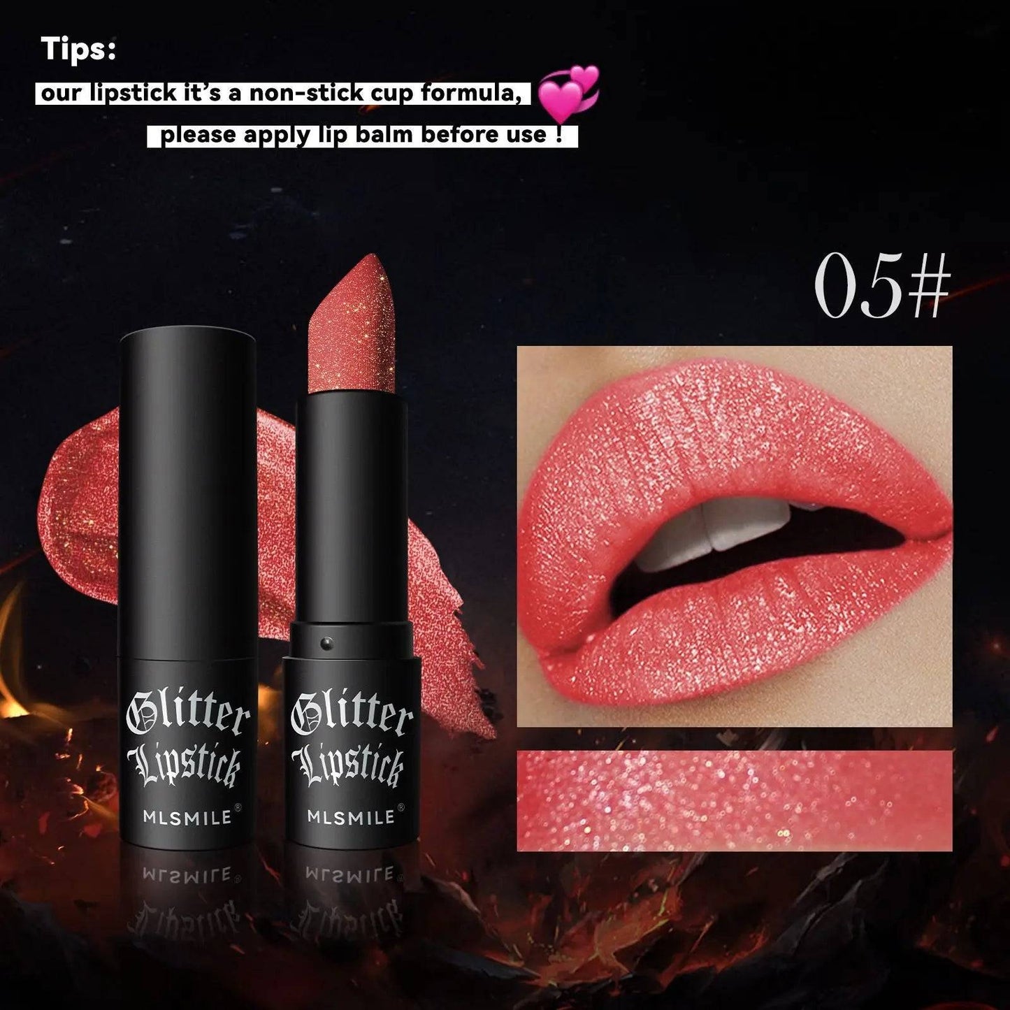 💎 7 Colors Glitter Lipstick – Waterproof Long-Lasting Diamond Pearlescent Metallic Lipstick