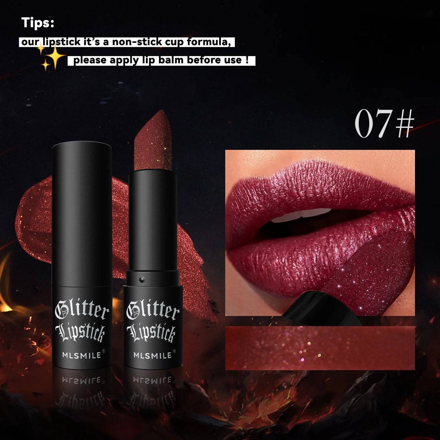💎 7 Colors Glitter Lipstick – Waterproof Long-Lasting Diamond Pearlescent Metallic Lipstick