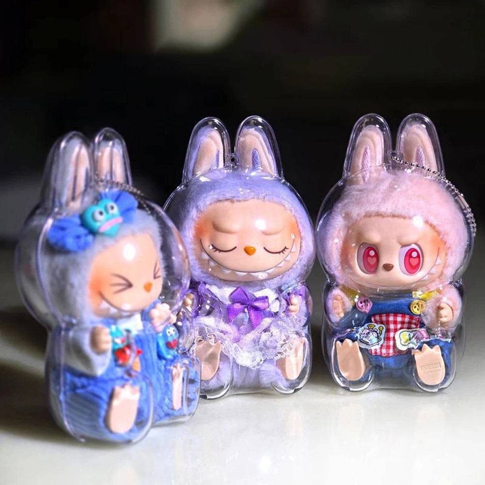 Transparent Protective Cover Dustproof Vinyl Doll Storage Box – Cute Elf Plushie Display Cover for LABUBU Sitting Party Dolls