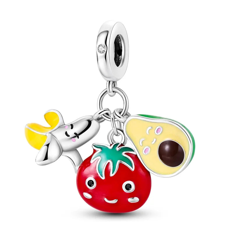 ✨ 925 Silver Strawberry & Cherry Charms – Fruit Series Beads | Pandora-Style Bracelet Compatible