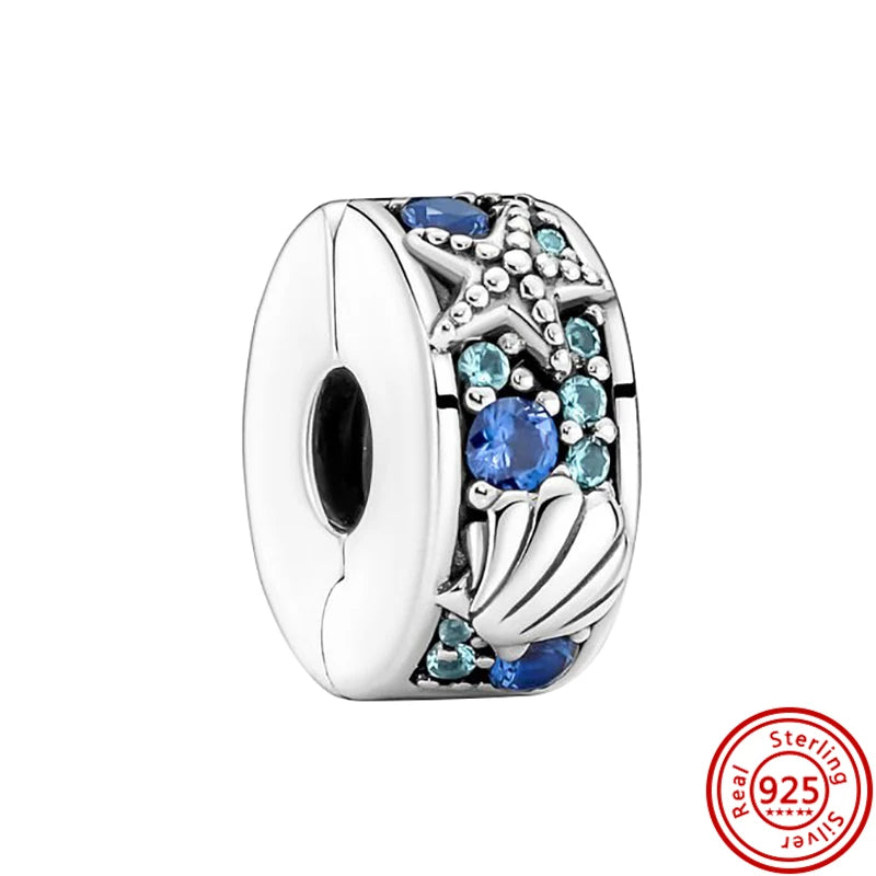 ✨ 925 Sterling Silver Ocean Charms – 🌙 Moon, ⭐ Star, ☀️ Sun & 💧 Blue Beads | Pandora-Style Bracelet Compatible