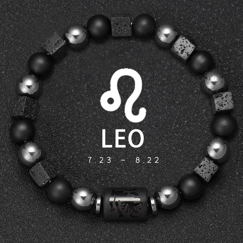 ✨ 12 Zodiac Natural Stone Bracelet – Cancer, Virgo, Leo, Libra – Unisex Couple & Friendship Jewelry Gift