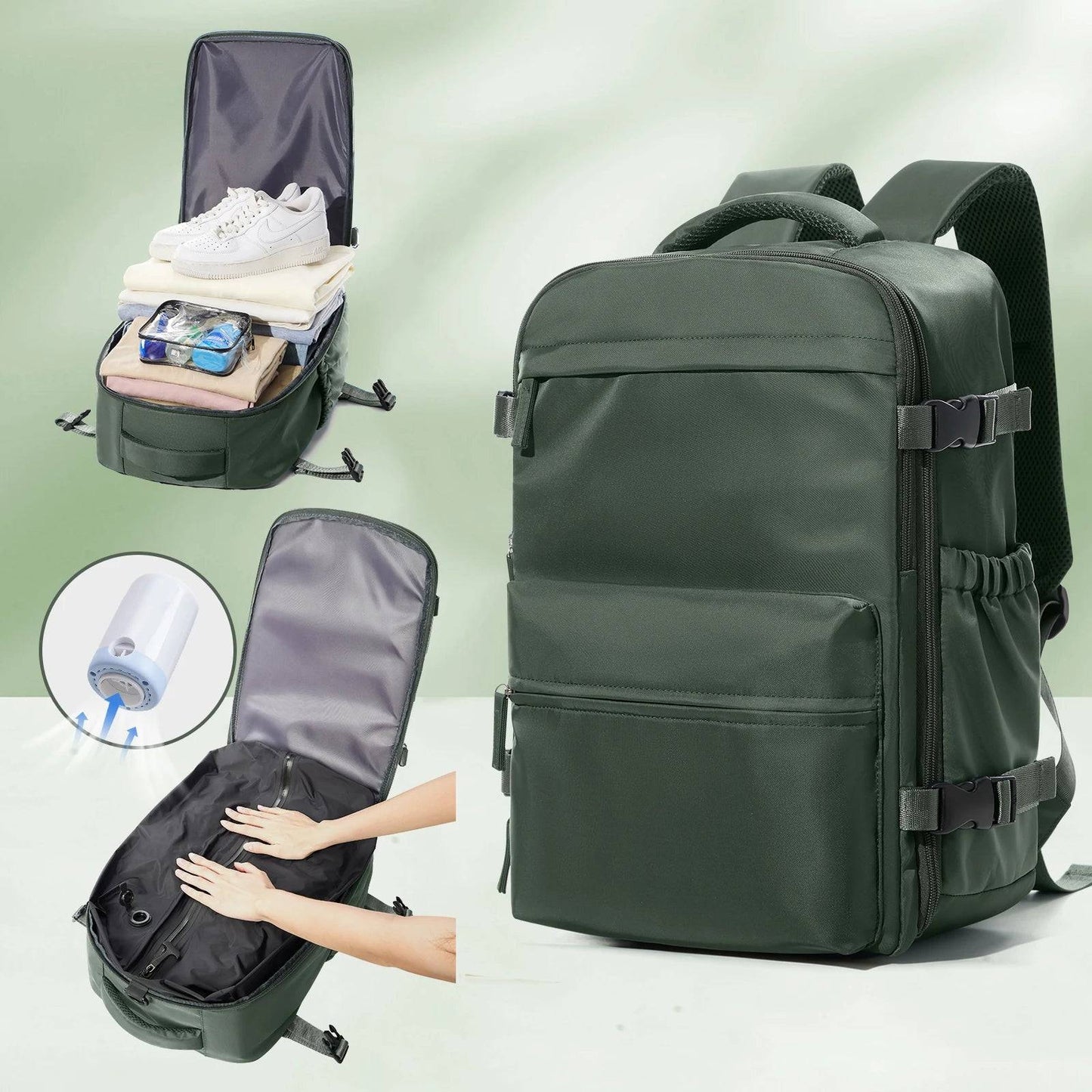 Vacuum Backpack Travel Bag – Large Capacity Expandable Business & School Laptop Backpack for Men & Wome