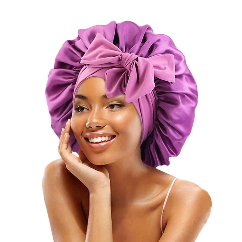 Adjustable Satin Sleeping Bonnet for Women – Solid Color Night Cap with Stretchy Tie Band & Elastic Fit