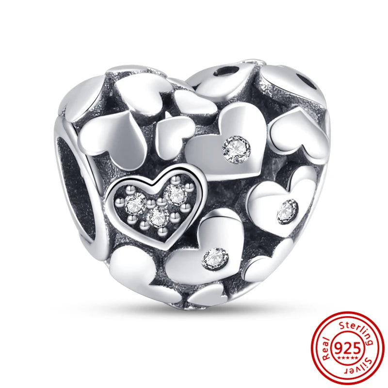 ✨ 925 Silver Sparkling Charms – ❄️ Snowflake, 🌿 Herbarium, 😇 Angel Wings & ❤️ Heart | Pandora-Style Bracelet Compatible