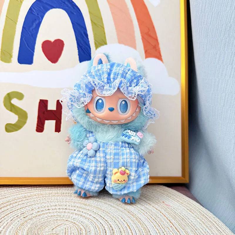 Labubu Summer Pajamas Set – 15/17cm V1 V2 V3 Doll Clothes with Hat