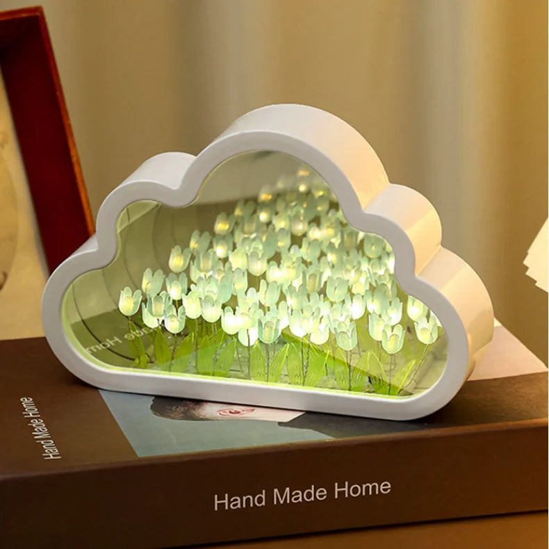 🪞✨ Tulip Cloud Mirror Night Lamp – 4-in-1 DIY Gift for Girls & Women 🎁🌷