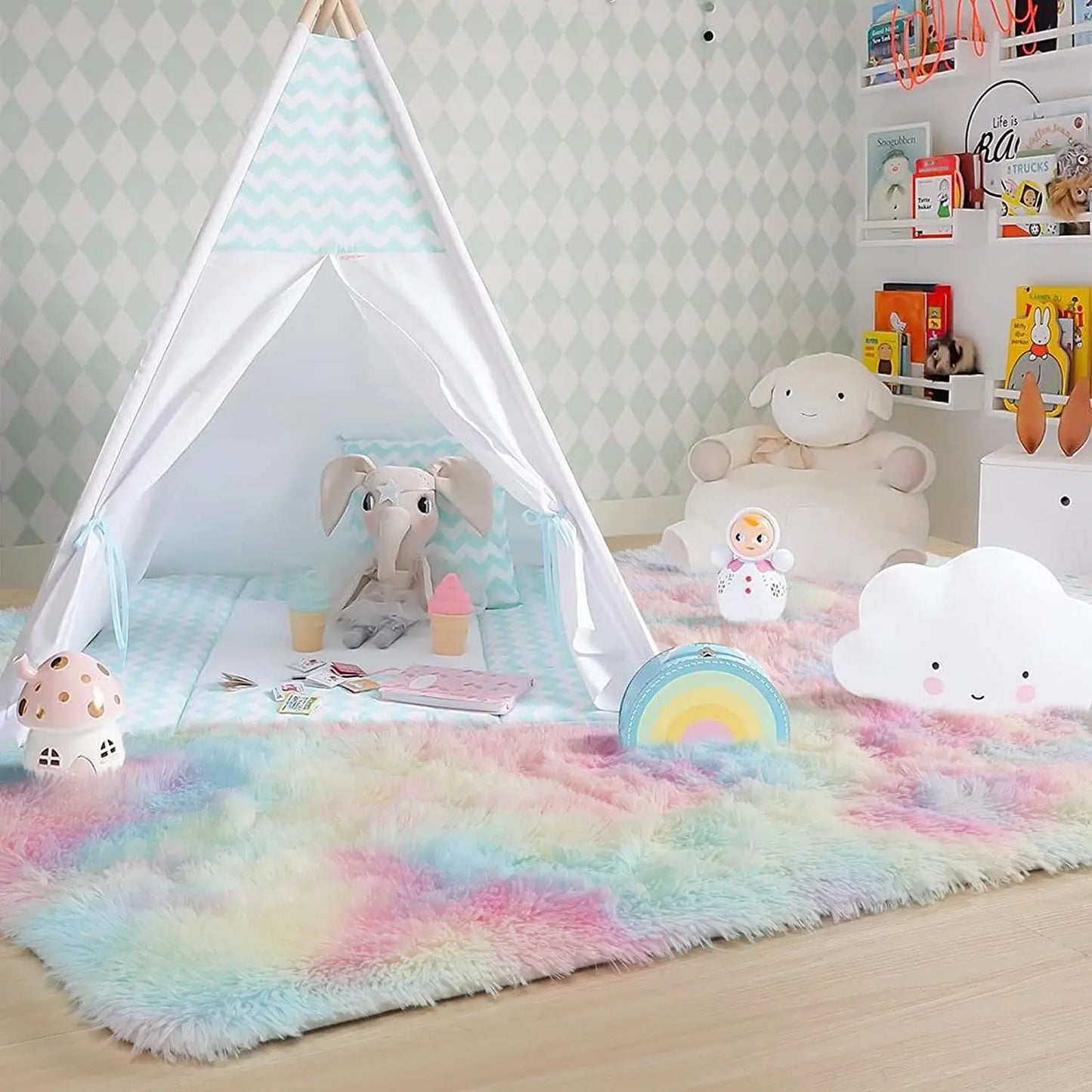 RainbowCloud Plush Rug – Ultra-Soft, Vibrant & Cozy Home Comfort