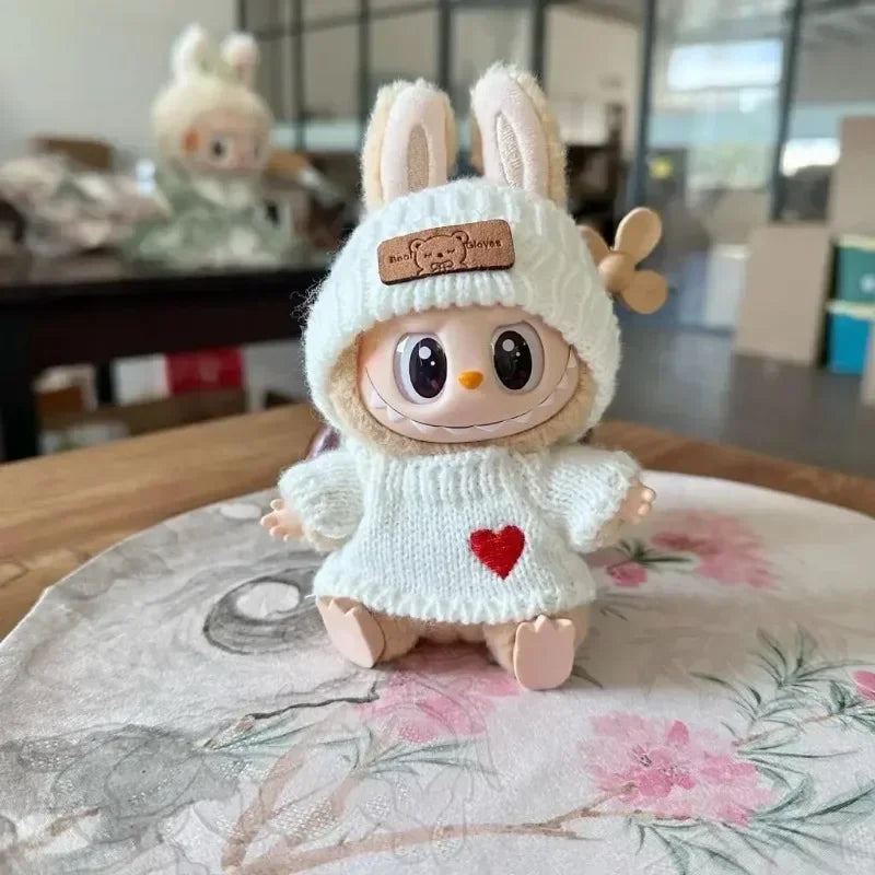 Labubu Bear Hat & Love Sweater Pendant Set – Cute Baby Doll Clothes