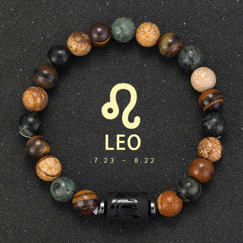 ✨ 12 Zodiac Natural Stone Bracelet – Cancer, Virgo, Leo, Libra – Unisex Couple & Friendship Jewelry Gift