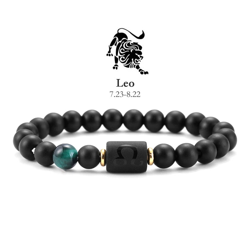 ✨ 12 Zodiac Natural Stone Bracelet – Cancer, Virgo, Leo, Libra – Unisex Couple & Friendship Jewelry Gift