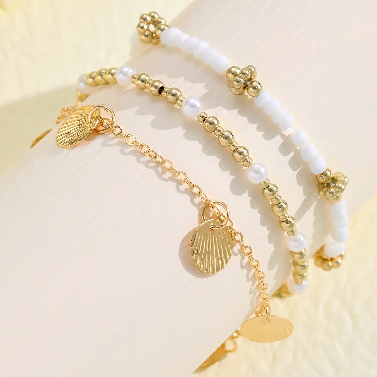 3pcs Retro Pearl Beads Anklet for Women