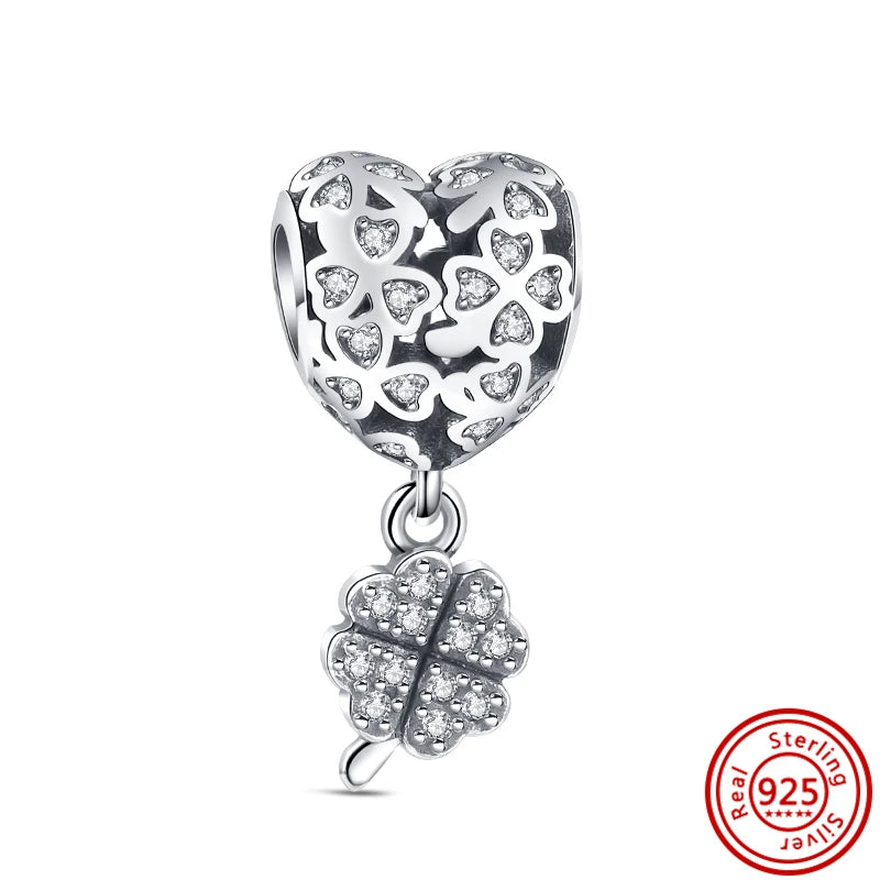 ✨ 925 Silver Sparkling Charms – ❄️ Snowflake, 🌿 Herbarium, 😇 Angel Wings & ❤️ Heart | Pandora-Style Bracelet Compatible