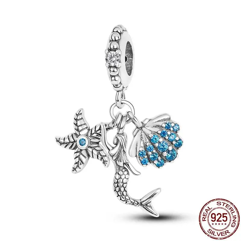 ✨ 925 Silver Ocean Charms – 🐙 Octopus, 🐢 Sea Turtle, 🐬 Dolphin & 💧 Blue Zircon | Pandora-Style Bracelet Compatible