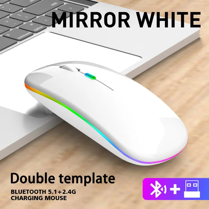 🔥 Wireless Bluetooth & 2.4GHz Dual Mode Rechargeable RGB Mouse – Silent & Ergonomic