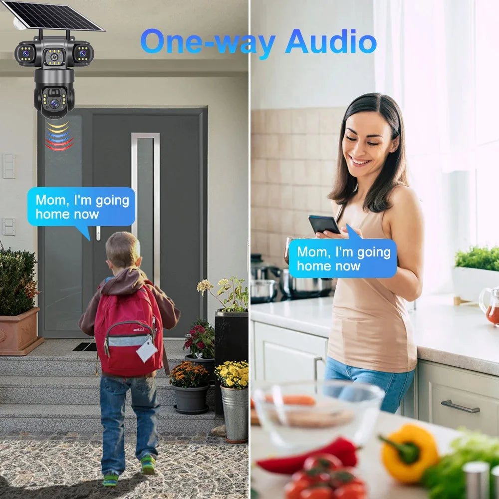 Triple-Lens Solar 360° Dome Camera – 4K Wireless Security with AI Motion Tracking