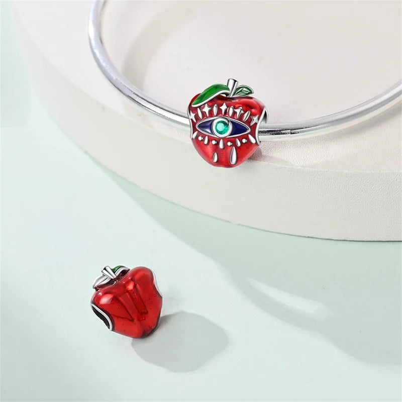 ✨ 925 Silver Halloween Charms – 💀 Skull, 🍎 Apple & 🍒 Cherry | Pandora-Style Bracelet Compatible
