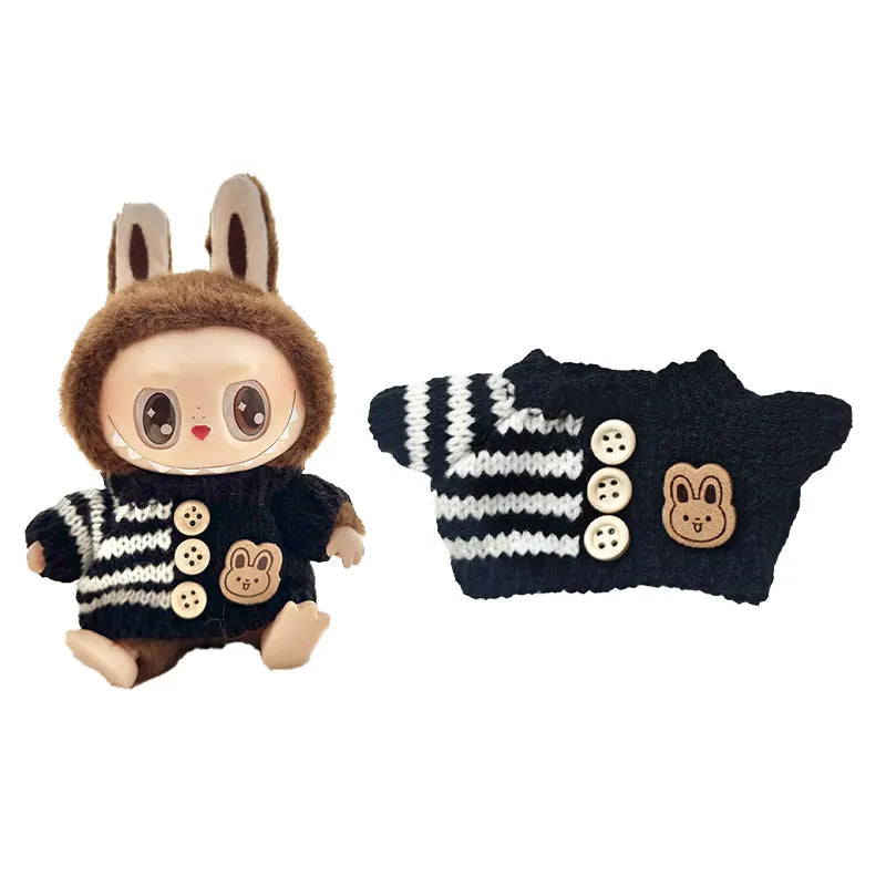1Set Doll Clothes for 17cm Labubu Cotton Dolls – Sweater, Hat & Scarf Accessories