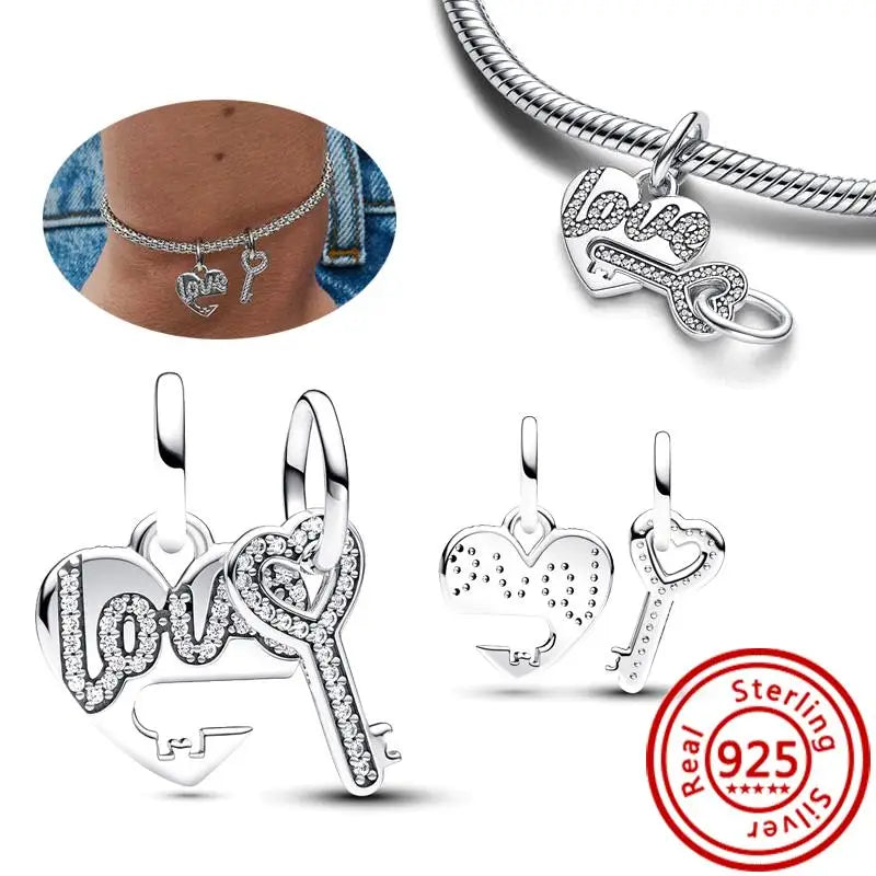 ✨ 925 Silver Sparkling Charms – ❄️ Snowflake, 🌿 Herbarium, 😇 Angel Wings & ❤️ Heart | Pandora-Style Bracelet Compatible