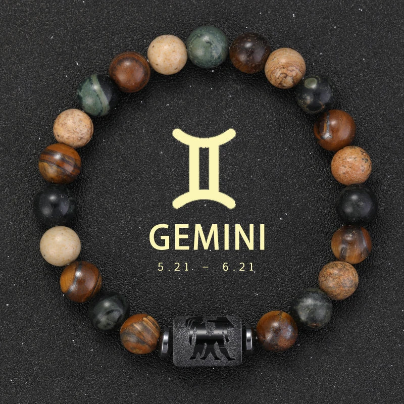 ✨ 12 Zodiac Natural Stone Bracelet – Cancer, Virgo, Leo, Libra – Unisex Couple & Friendship Jewelry Gift