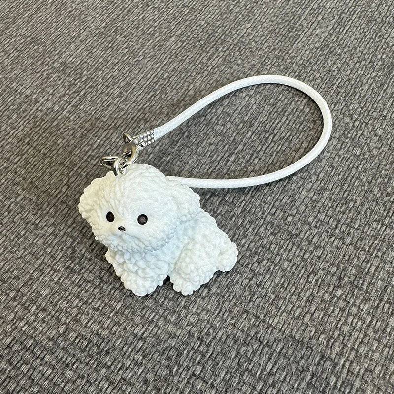 Mini Resin Flocking 3D Bichon Frise Dog Pendant Charm – for 15cm & 17cm Labubu Dolls