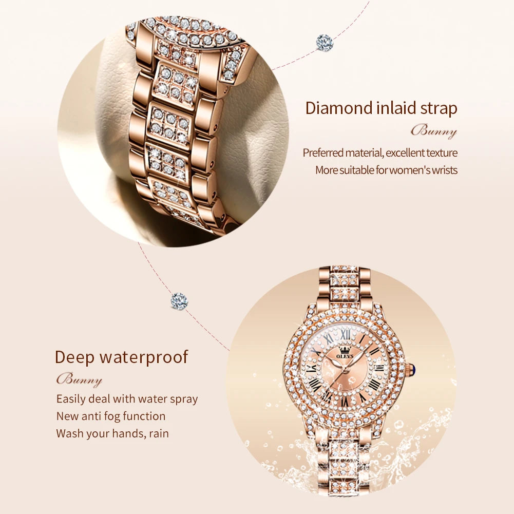 OLEVS Original Diamond Women's Watch – Elegant Waterproof Luxury Quartz Timepiece