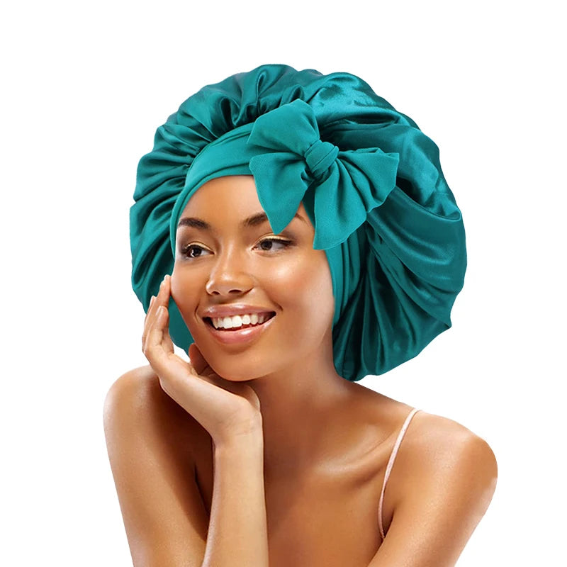 Adjustable Satin Sleeping Bonnet for Women – Solid Color Night Cap with Stretchy Tie Band & Elastic Fit