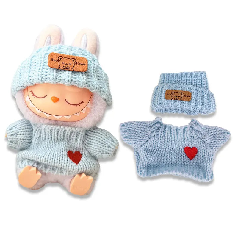 1Set Doll Clothes for 17cm Labubu Cotton Dolls – Sweater, Hat & Scarf Accessories