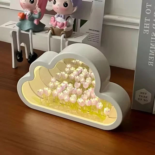 🪞✨ Tulip Cloud Mirror Night Lamp – 4-in-1 DIY Gift for Girls & Women 🎁🌷