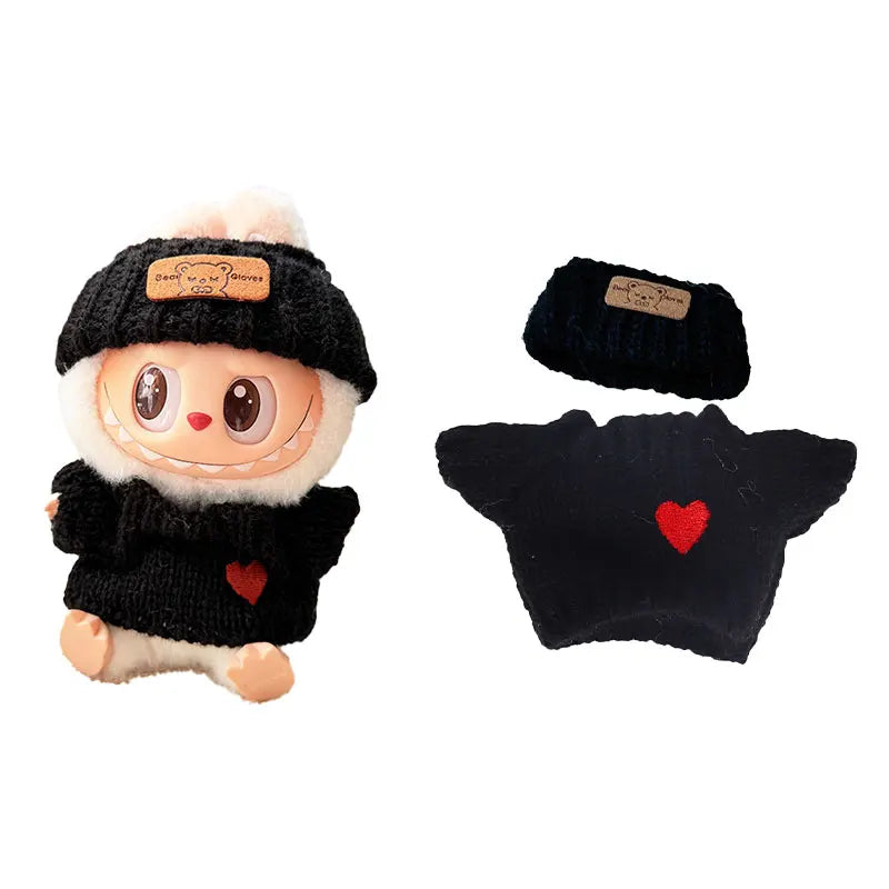 1Set Doll Clothes for 17cm Labubu Cotton Dolls – Sweater, Hat & Scarf Accessories
