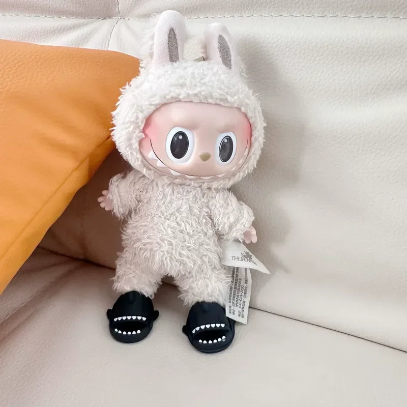 Labubu Shark Slippers – Cute Mini Beach Shoes for 15/17cm Dolls