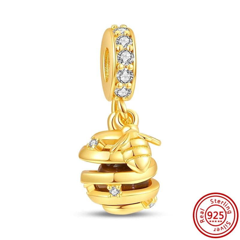 ✨ 925 Silver Gold-Plated Charms – ✨ Sparkling Dangle Beads | Pandora-Style Bracelet Compatible