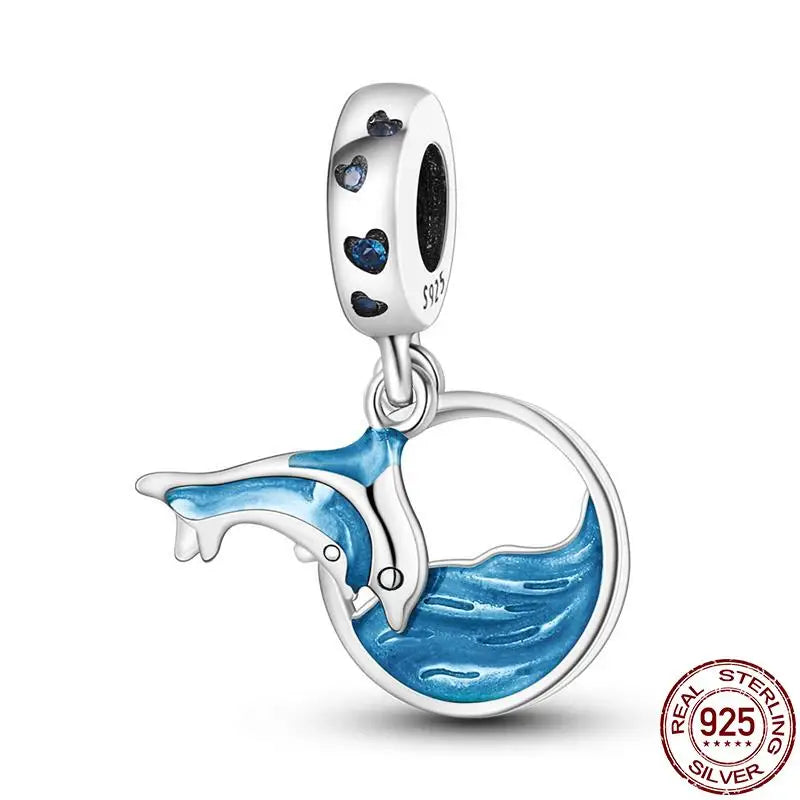 ✨ 925 Silver Ocean Charms – 🐙 Octopus, 🐢 Sea Turtle, 🐬 Dolphin & 💧 Blue Zircon | Pandora-Style Bracelet Compatible