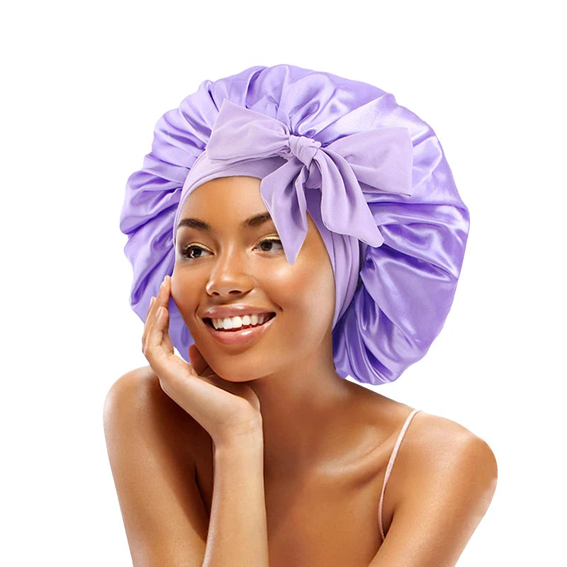 Adjustable Satin Sleeping Bonnet for Women – Solid Color Night Cap with Stretchy Tie Band & Elastic Fit