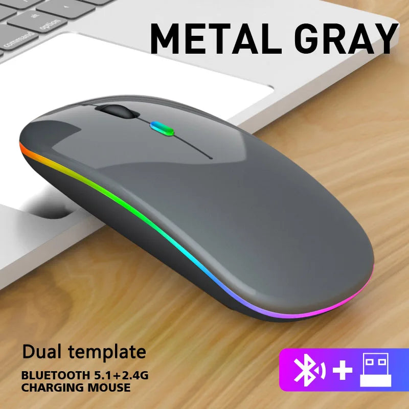 🔥 Wireless Bluetooth & 2.4GHz Dual Mode Rechargeable RGB Mouse – Silent & Ergonomic