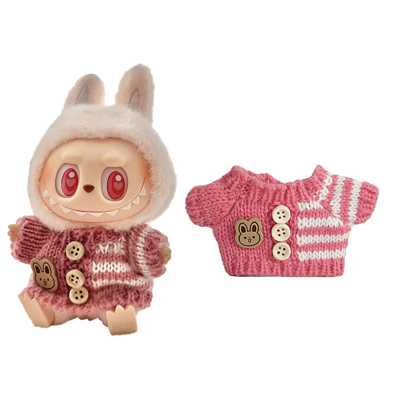1Set Doll Clothes for 17cm Labubu Cotton Dolls – Sweater, Hat & Scarf Accessories