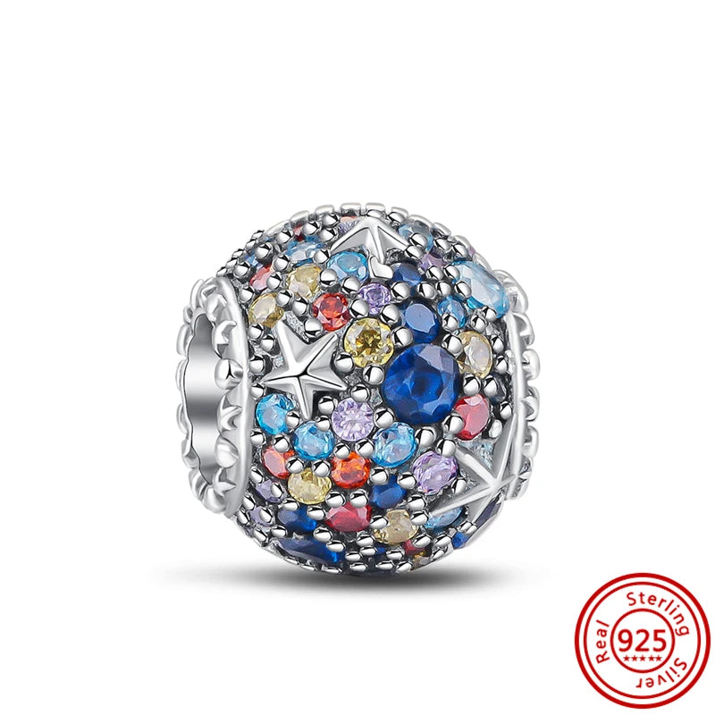 ✨ 925 Sterling Silver Ocean Charms – 🌙 Moon, ⭐ Star, ☀️ Sun & 💧 Blue Beads | Pandora-Style Bracelet Compatible