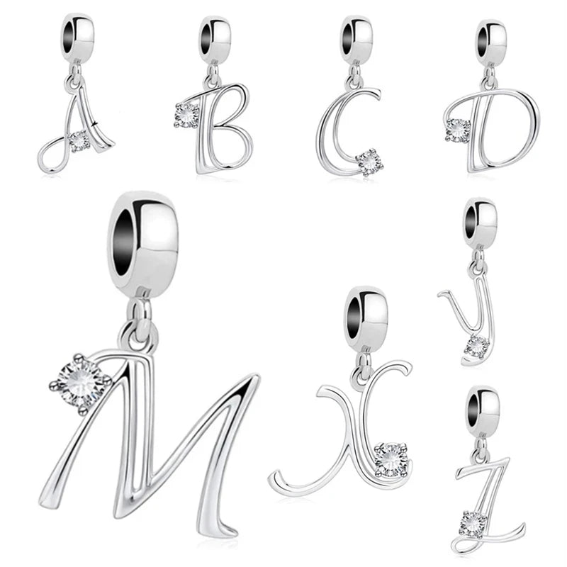 ✨ 925 Silver Alphabet Charms – 🔤 26 Letter Dangle Beads | Pandora-Style Bracelet Compatible