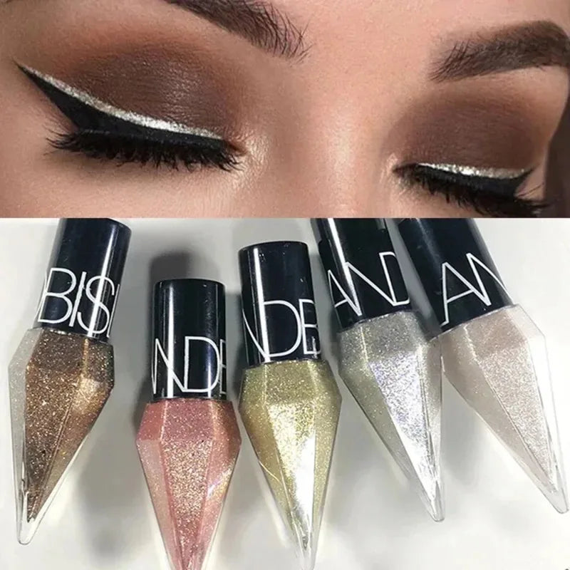 Waterproof Glitter Eyeliner & Eyeshadow – Shiny Diamond Liquid Makeup in Silver, Rose Gold & More