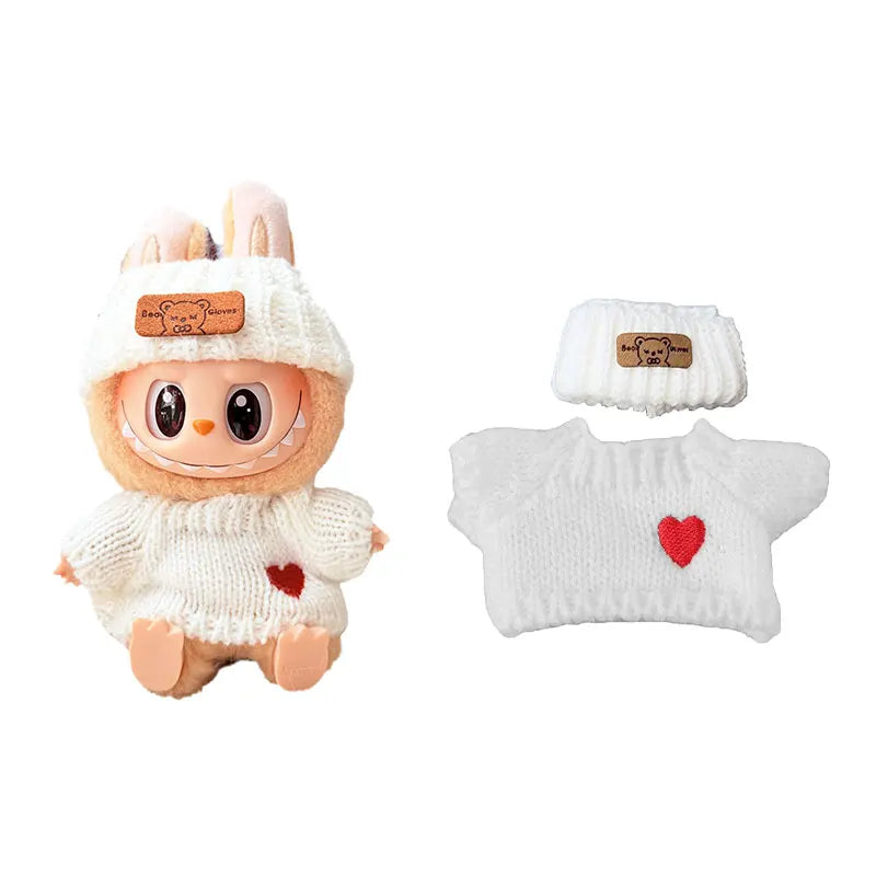 1Set Doll Clothes for 17cm Labubu Cotton Dolls – Sweater, Hat & Scarf Accessories