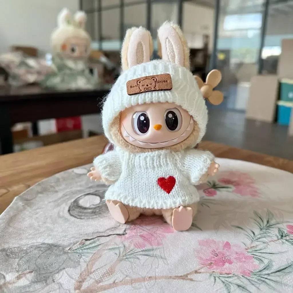 Labubu Bear Hat & Love Sweater Pendant Set – Cute Baby Doll Clothes