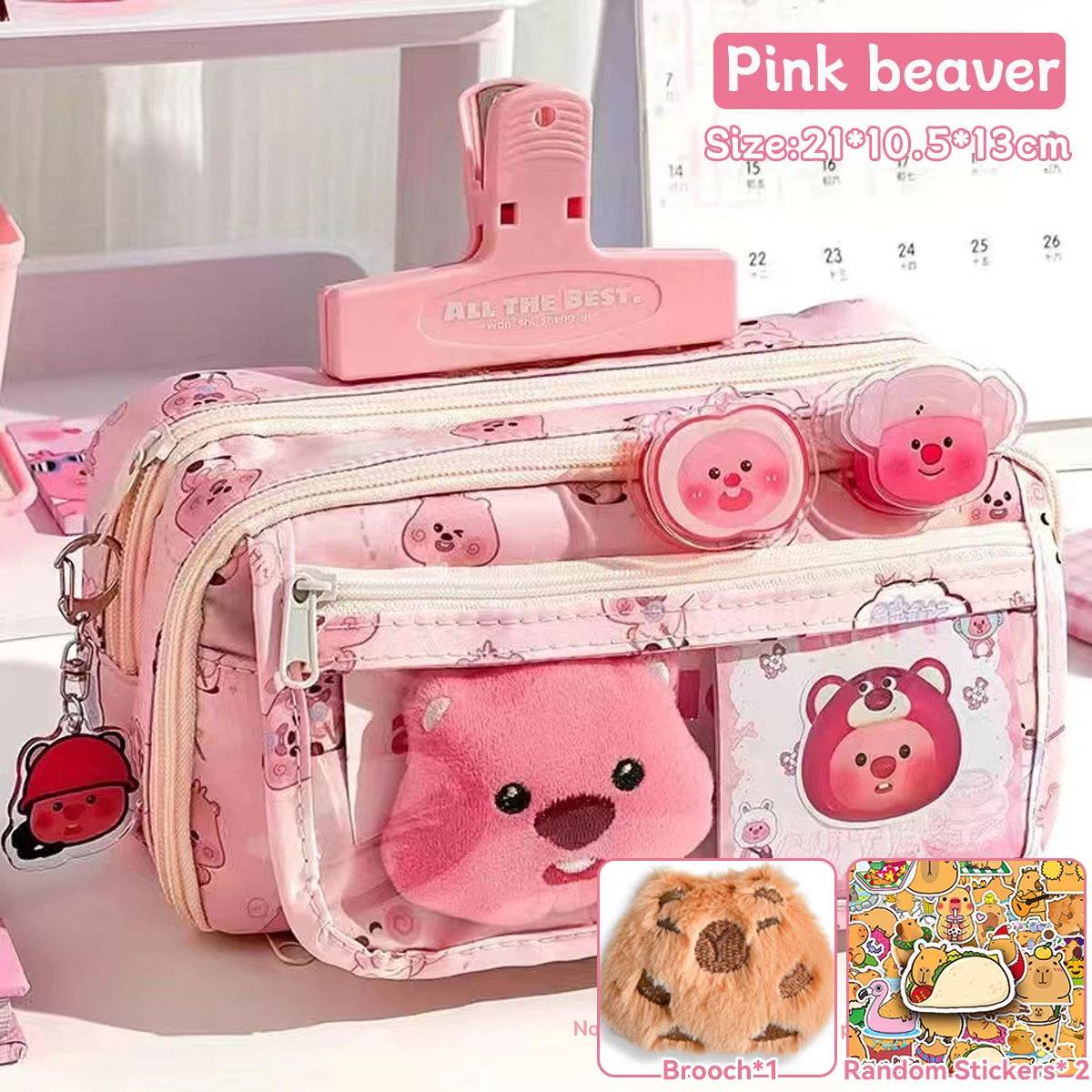 Capybara Pencil Case – 1Pc Large Capacity Flip Cover Stationery Bag for School or Office