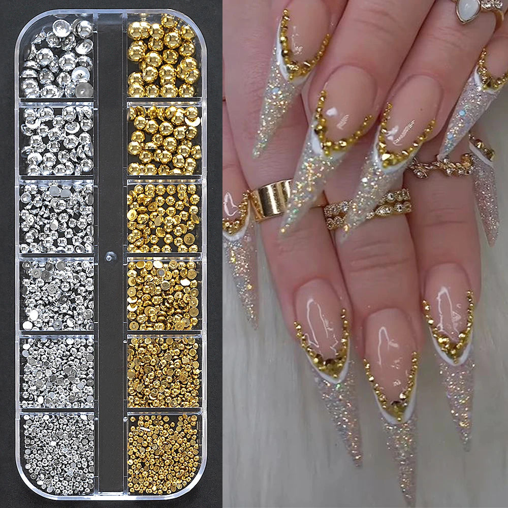 🌊✨ 12Grids Ocean Gold Nail Art Charms | Shell, Seahorse, Starfish & Pearl Gems 🐚🦄 Shop1103833347 Store