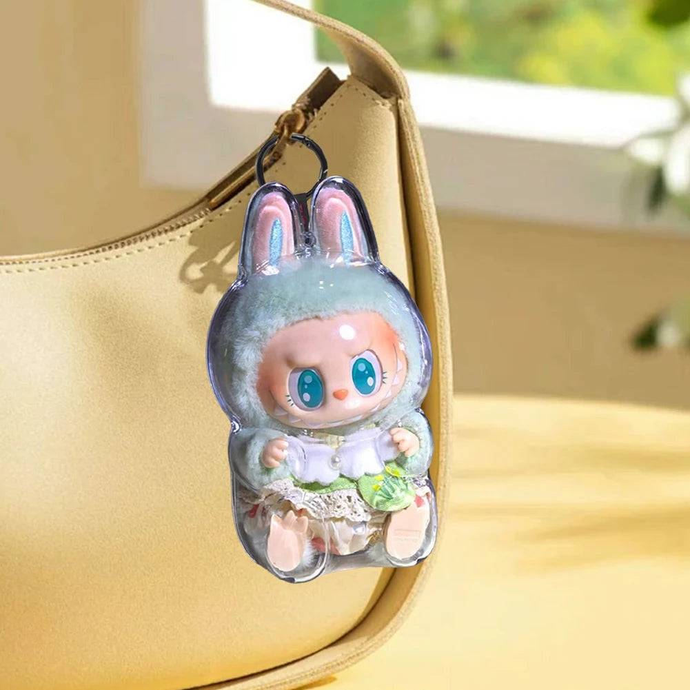 Transparent Protective Cover Dustproof Vinyl Doll Storage Box – Cute Elf Plushie Display Cover for LABUBU Sitting Party Dolls