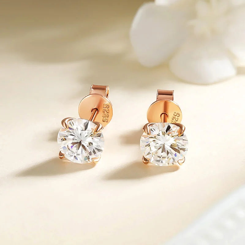 Rose Gold Moissanite Stud Earrings for Women