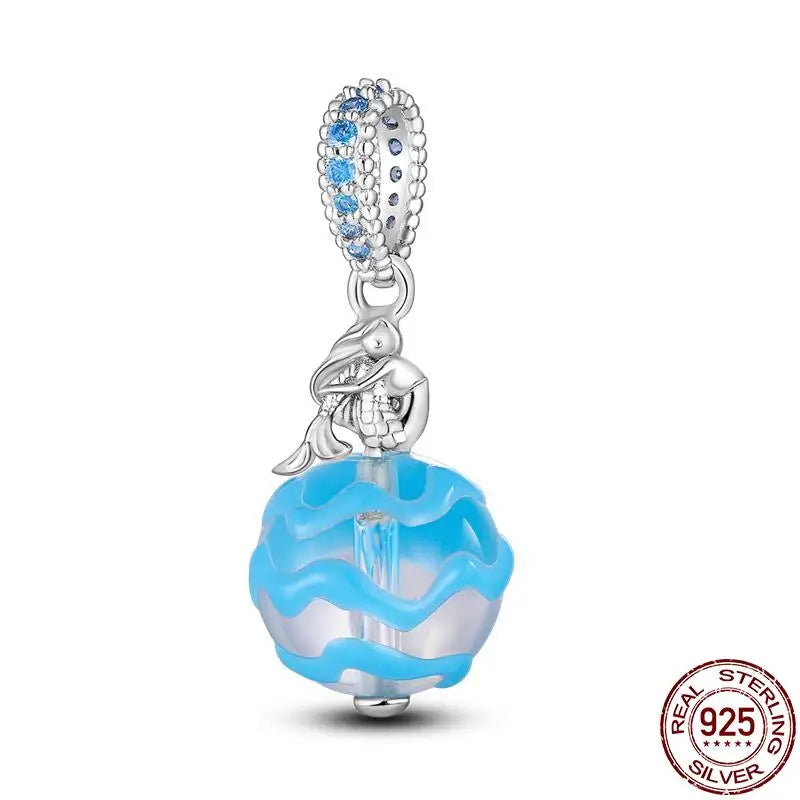 ✨ 925 Silver Ocean Charms – 🐙 Octopus, 🐢 Sea Turtle, 🐬 Dolphin & 💧 Blue Zircon | Pandora-Style Bracelet Compatible