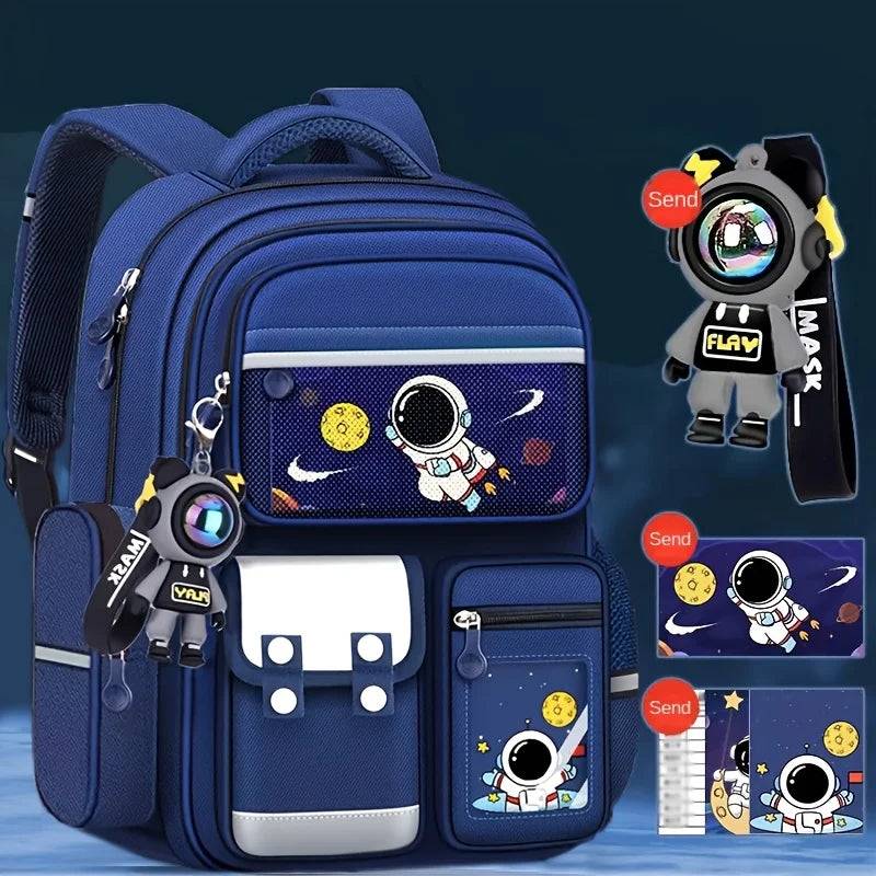 Astronaut Cartoon Backpack for Grades 3-6 – Large Capacity Waterproof School Bag for Kids