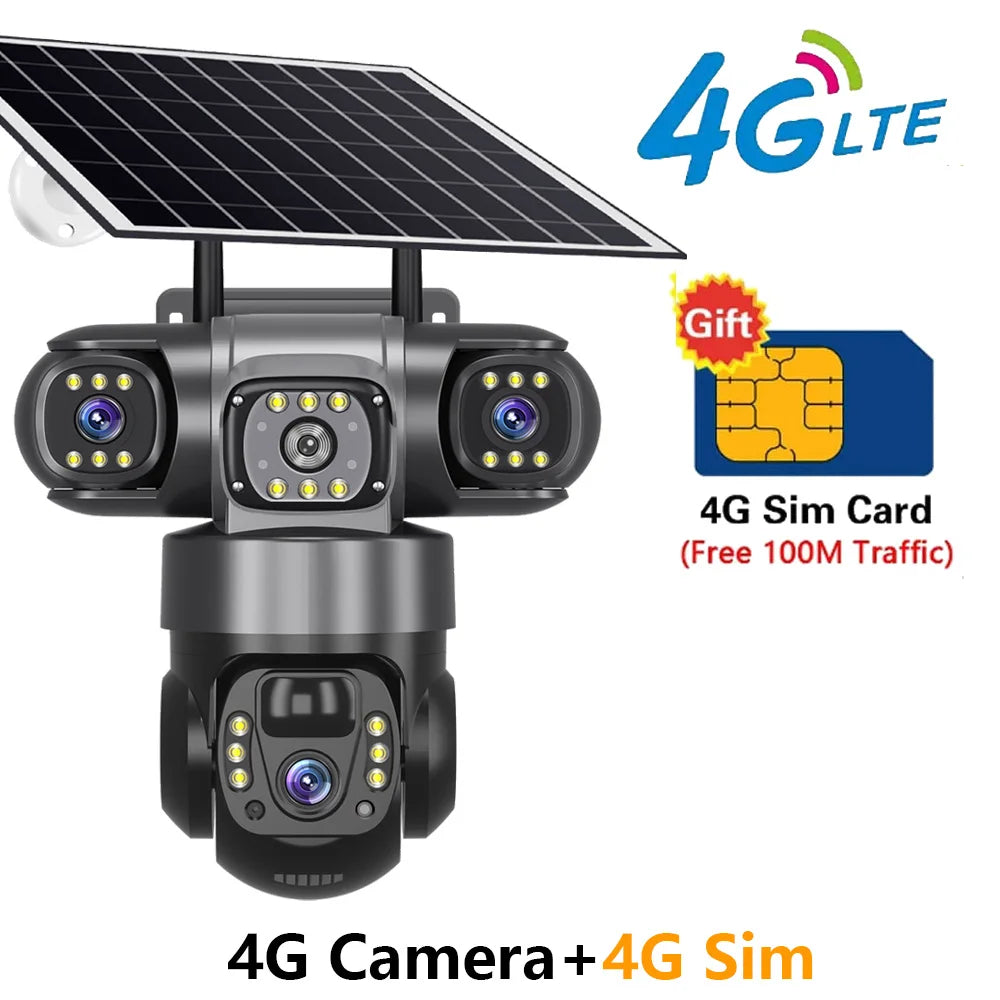 Triple-Lens Solar 360° Dome Camera – 4K Wireless Security with AI Motion Tracking