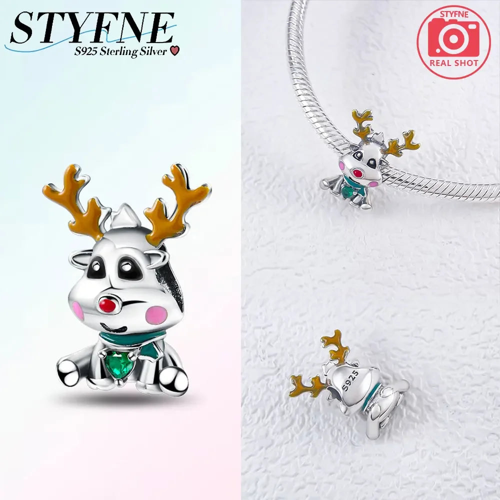 ✨ 925 Sterling Silver Christmas Charms – Tree, Hat, Love & Elk | Pandora-Style Bracelet Compatible